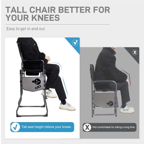 EVER ADVANCED Portable 30.7" Seat Height Tall Folding Camping Chair Directors Chair High Foldable Bar Stool with Side Table for Makeup Artist, Sports Event, Craft Show, Supports 350LBS Black Grey