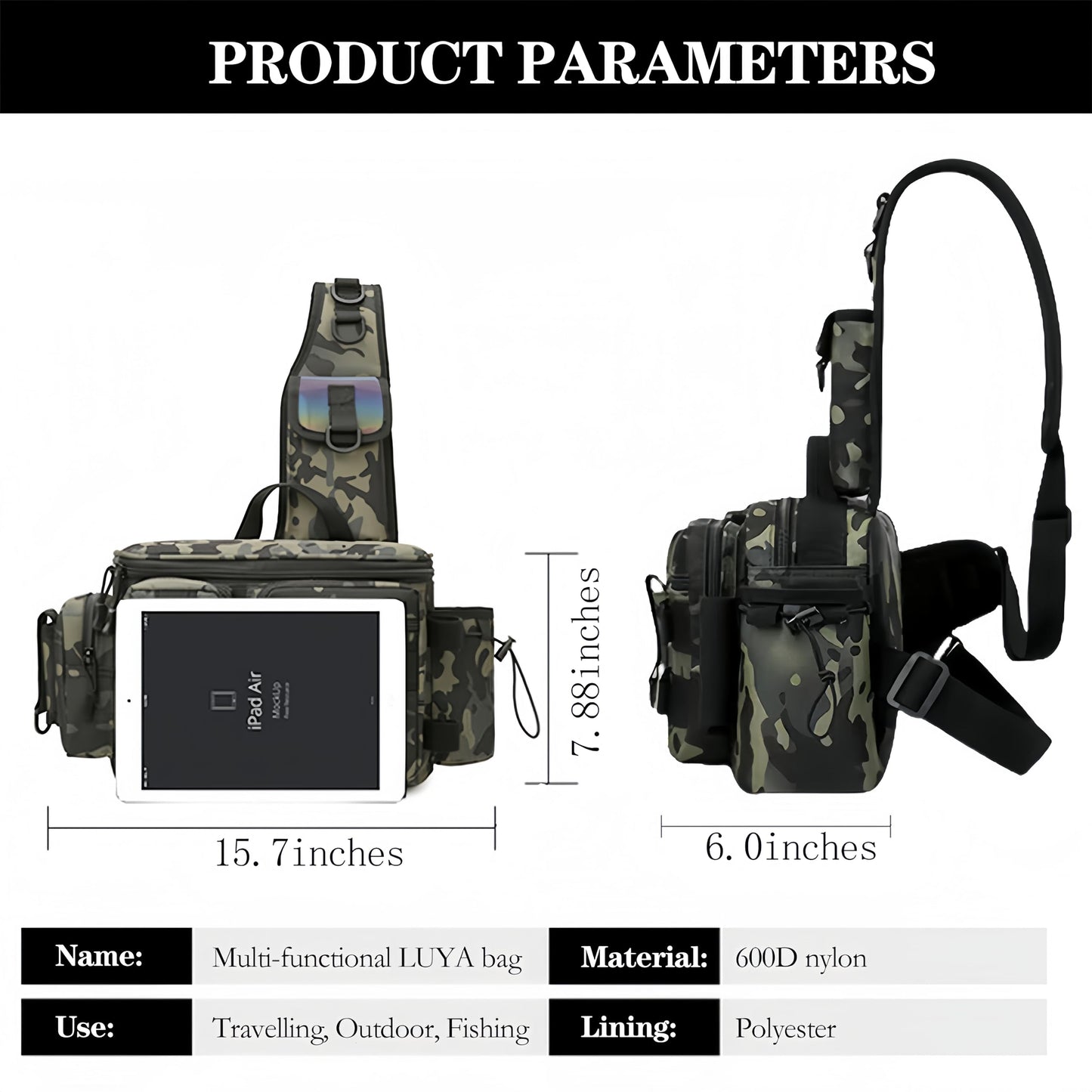 Fishing Tackle Backpack Fishing Fanny Pack Crossbody Bag Fishing Tackle Box Organizer with Rod & Gear Holder, Ideal for Fishing, Camping, Hiking and More!-YIANTU