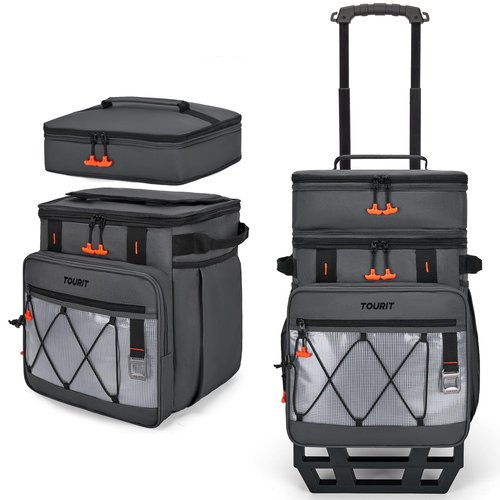 TOURIT 75 Can Rolling Cooler Detachable Double Deck Beach Cooler with Wheels Collapsible for Outdoor, Camping, Picnic, Travel