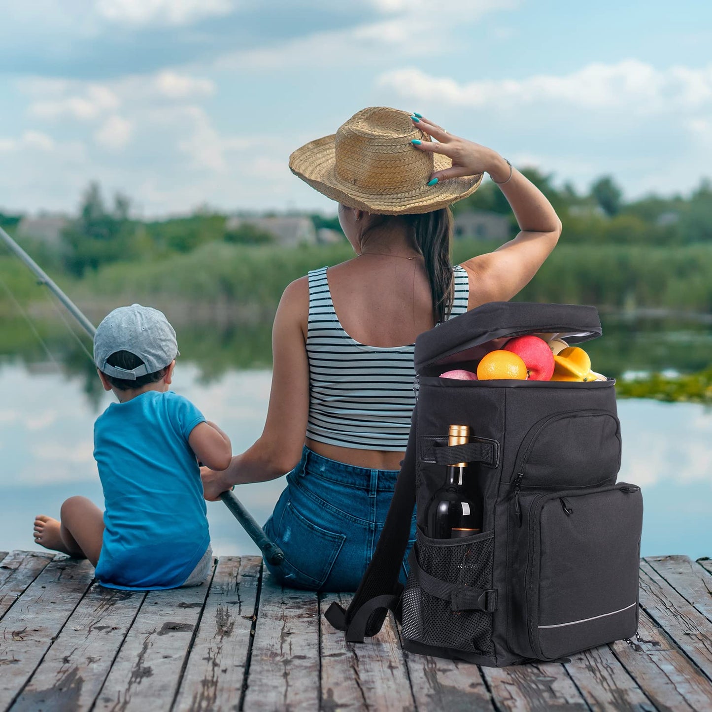 DEWUR Cooler Backpack 45 Can Large Capacity Insulated Backpack, Waterproof and Leak-Proof, Portable with Bottle Opener, Perfect for Picnics, Camping, Beach, Hiking,Shopping, 35L (Black 45Can)