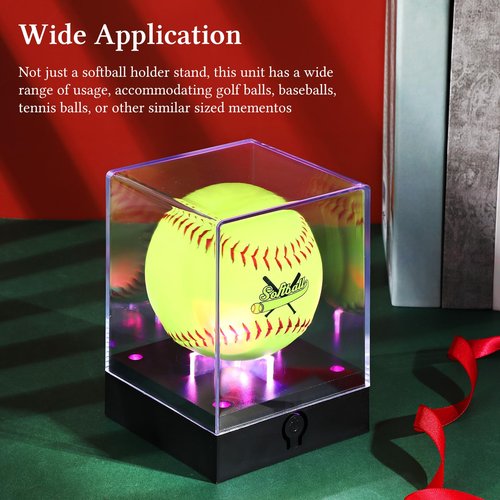 Colingmill 1 Pcs Softball Display Case with LED Light, Acrylic Light up Softball Display Case, UV Protected Clear Baseball Holder Cube for Memorabilia Fit 12'' Ball Baseball Golf Storage