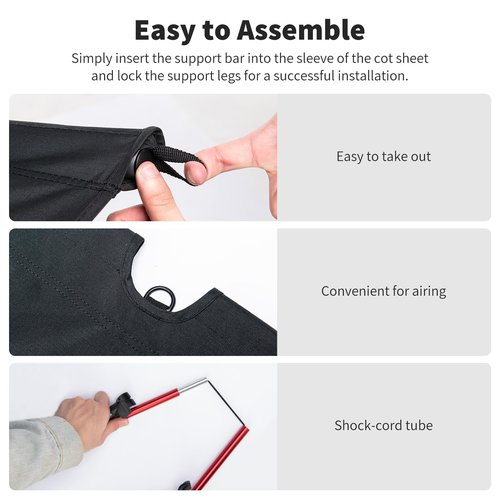 Naturehike Ultralight Camping Cot, Easy to Assemble Folding Tent Cot, Compact & Protable Camping Bed for Camping, Mountaineering, & Hiking, Supports 330lbs with Carry Bag, GreenWild Dark Black