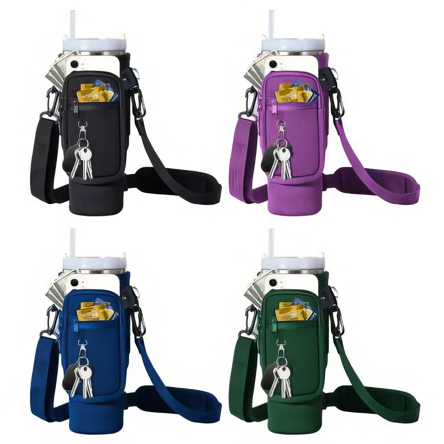 Generic Water Bottle Travel Carrier for 40oz Stanley Cup with Strap and Caribiner (Purple)