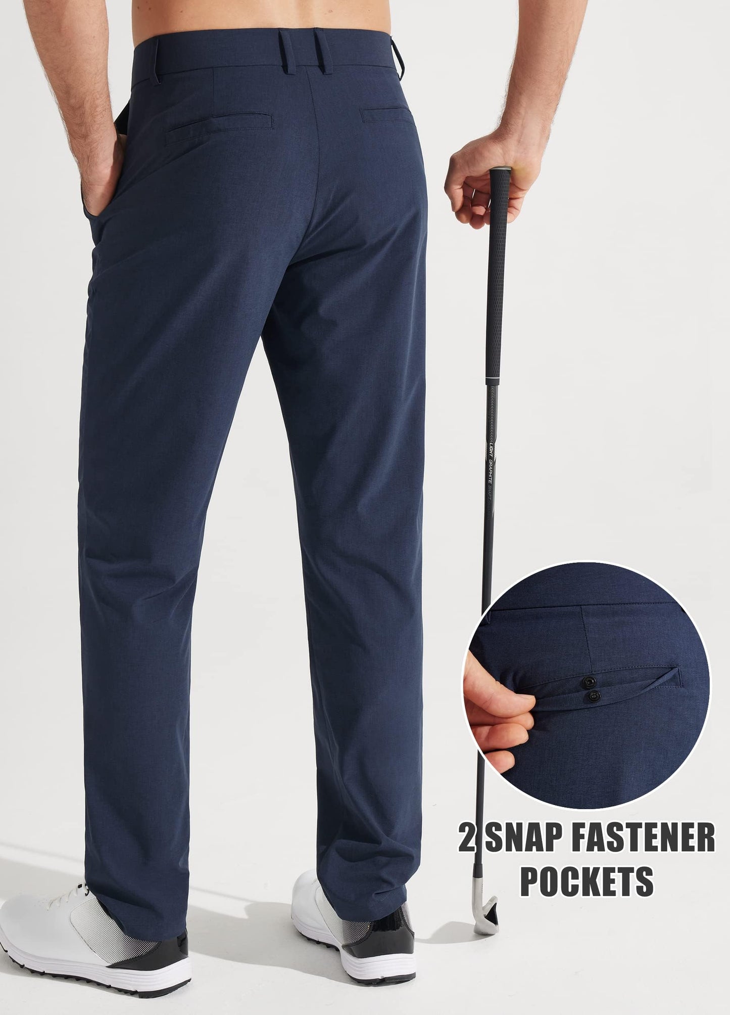 Libin Mens Golf Pants Stretch Work Dress Pants 30" Quick Dry Lightweight Business Casual Pant for Men Comfy Water Resistant, Navy Blue, 42W x 30L