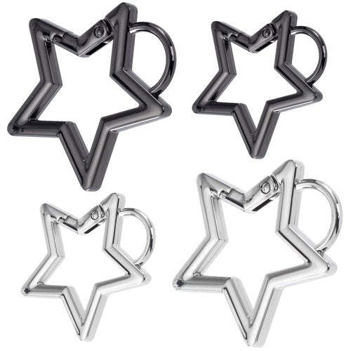 Pndeyo 4pcs Star Carabiner, Heavy Duty Star Spring Snap Hook Keyring, Zinc Alloy Keychain Clip Outdoor Accessories for Camping Hiking Fishing- Silver & Black