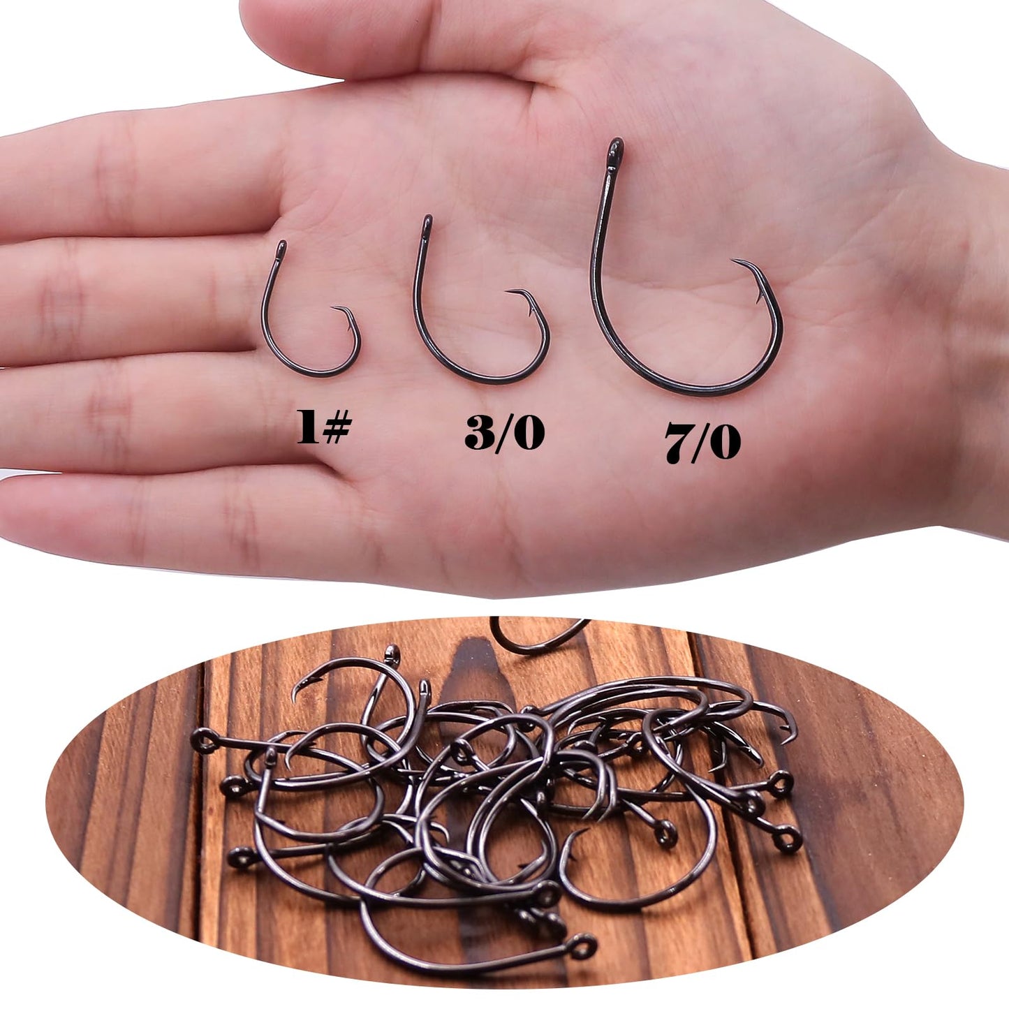 FishTrip Inline Circle Hooks Saltwater - Fishing Catfish Hooks 25pcs Black/Wide Gap/Non-Offset for Bass Salmon Striped Size 4#