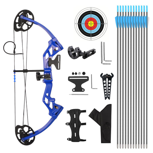 AKCHOER A208 Compound Bow and Arrow Set, 16-20 Lbs Draw Weight, Right Handed Bow for Kids Archery Beginner, Target Bow with Accessories for Teens Outdoor Sports Game Shooting Training (Blue)