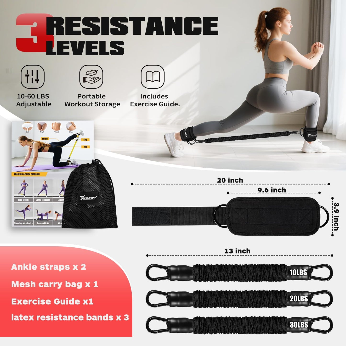 Ankle Resistance Bands with Cuffs, Leg and Glutes Workout Equipment, Resistance Bands with Ankle Straps for Cable Machine Kickbacks, Booty Workouts, Lower Body Exercises - Home Gym Exercise Equipment