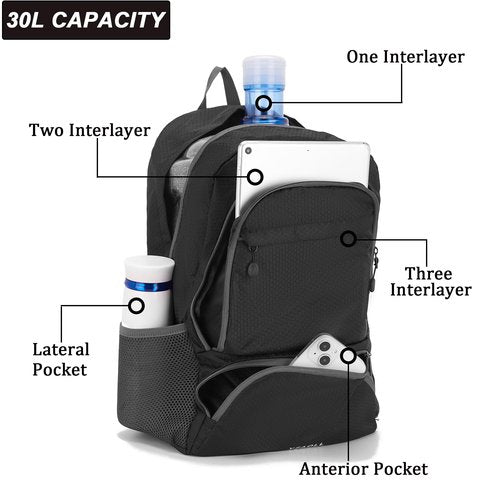 YZAOLL 30L Lightweight Packable Travel Hiking Backpack Daypack Foldable Backpack Water Resistant Daypack for Women Men