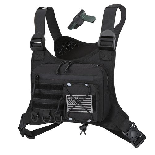 Outdoor Sports Chest Bag for Men, Chest Vest Holster Fits Most Pistols, Adjustable EDC Travel Chest Pack for Running, Hiking, Workouts (Black)