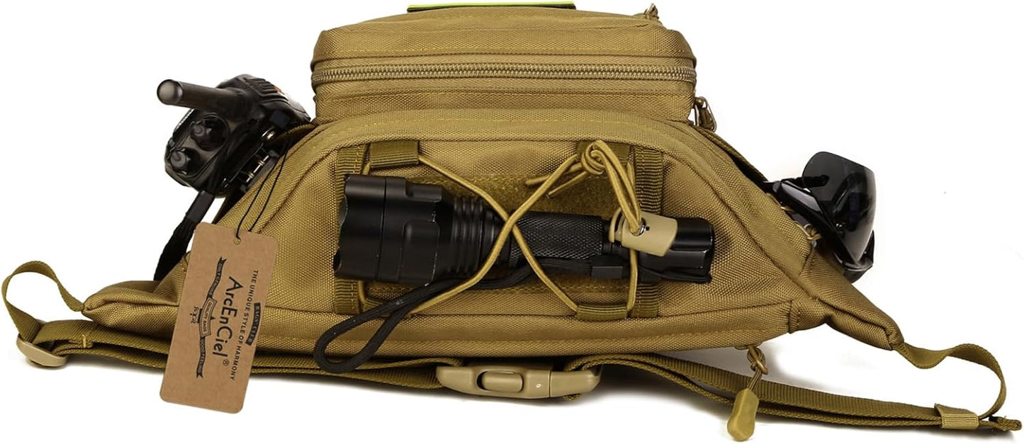 ArcEnCiel Tactical Fanny Pack for Men Waist Bag Military Hip Belt Outdoor Hiking Fishing Bumbag with Patch