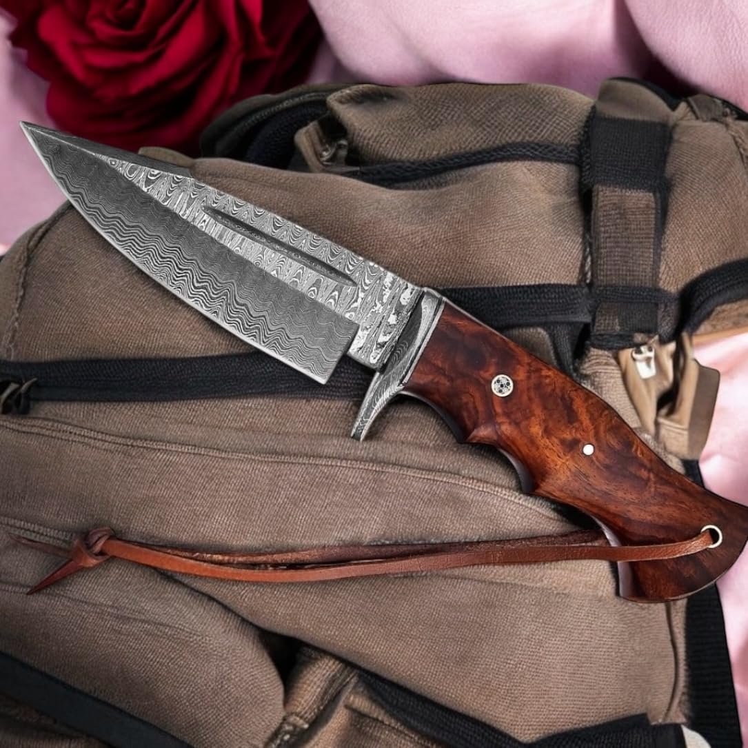 Poshland TR-1168 Custom Handmade Damascus Steel 10 Inches Tracker Knife - Perfect Grip Black Micarta Handle