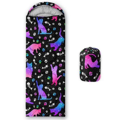 BailiPromise Starry Cat Camping Sleeping Bags,3 Season Warm & Cool Weather,Lightweight Waterproof Sleeping Bags for Adults & Kids,Traveling and Outdoors,Camping Gear Equipment,31x90inch