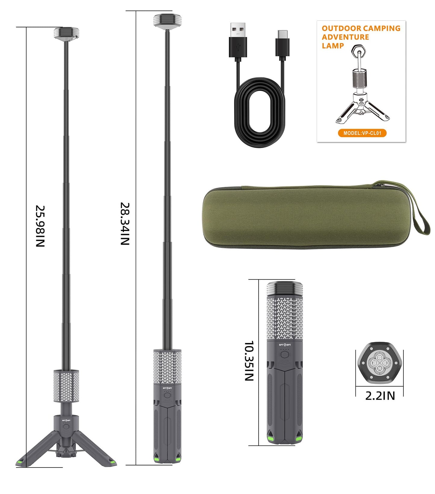 APTMAPT Telescopic Camping Light, Portable Collapsible Magnetic Camp Lantern Rechargeable,10500mAh Telescoping IP67 Waterproof Flashlights, Outdoor Gear for Emergency, Camping, Hiking (Gray)