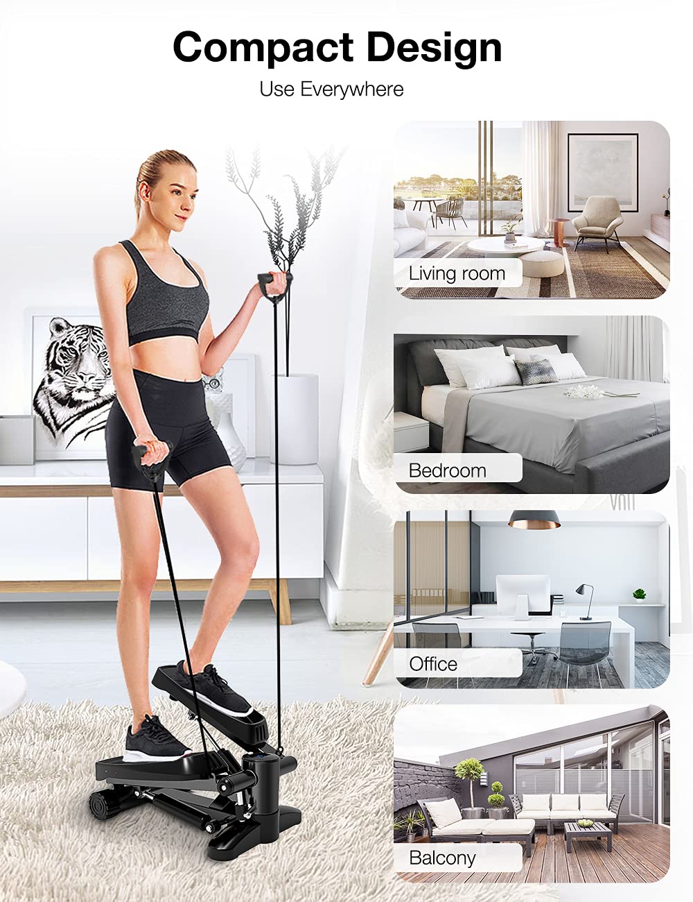 Mini Steppers for Exercise, Portable Mini Stair Stepper Exercise Equipment for Home with Resistance Band & Calories Display & Non-Slip Mat,Aerobic Step Fitness Machines for Office Workout