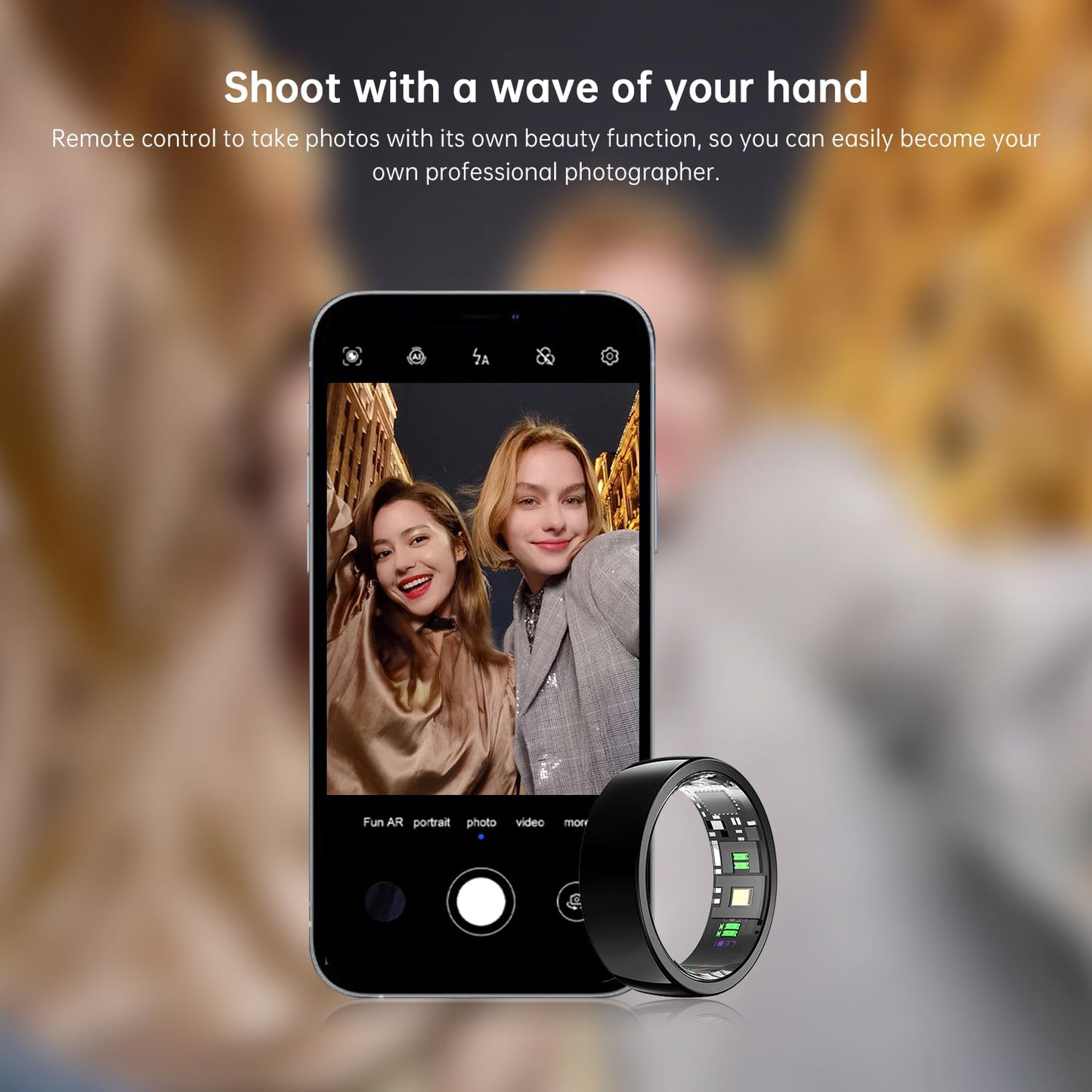 GenXenon Smart Ring -Black-Size 8 Health Tracker with Free Subscription, Gesture Beauty Photo & Brush Video, Fitness Sleep Heart Rate Blood Oxygen Tracking Ring with Charging Case,Gifts for Women Men