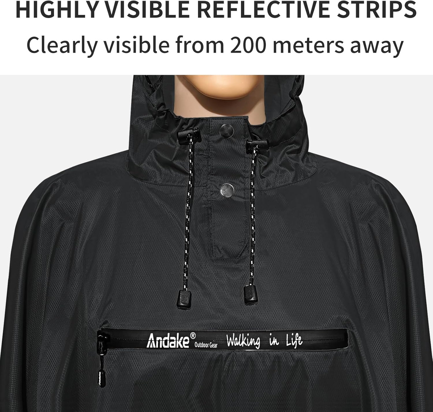 Andake Waterproof Rain Poncho for Adults Unisex,230T Ripstop Polyester,Raincoat Gear with Transparent Viewing Window Outdoors