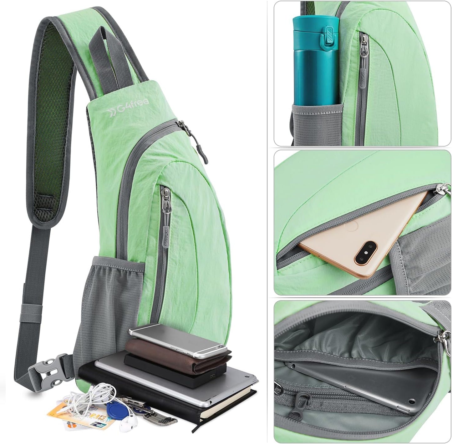 G4Free Sling Bag for Men Women, Small Crossbody Backpack Lightweight Chest Shoulder Bags for Travel, Outdoor and Sports (Black)