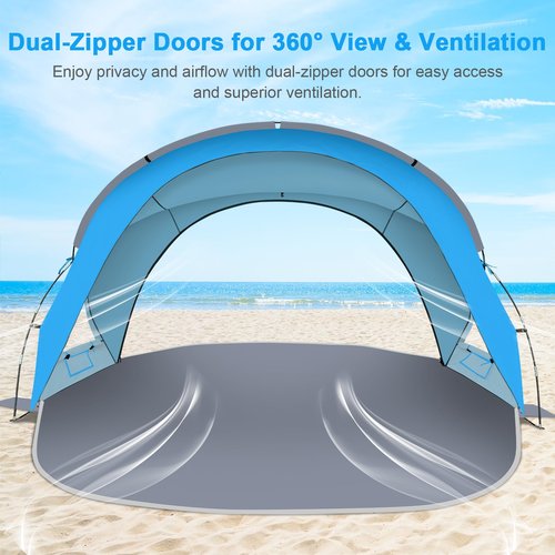 Gorich Beach Tent Sun Shelter with UPF50+ UV Protection for 3/4-5/6-7 Person, Lightweight & Portable Beach Shade Canopy with 2 Zippered Doors, Easy Setup Family Beach Umbrella