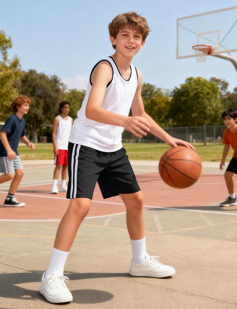 Somaibo Boys Athletic Shorts, Kids Basketball Quick Dry Mesh Short for Youth Soccer Gym Sports Running Black