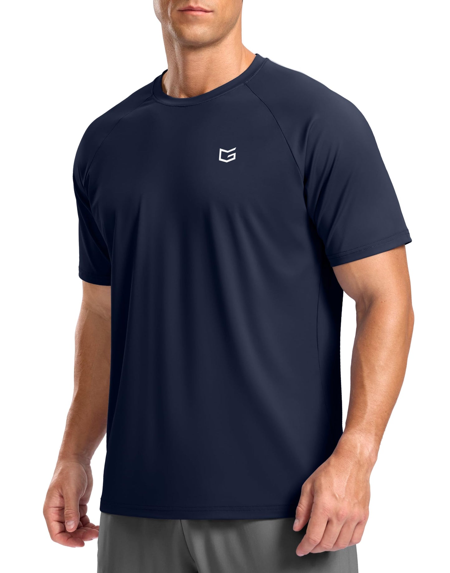 G Gradual Men's Athletic Workout T-Shirts Moisture Wicking Cooling Running Shirts Short Sleeve Performance Tee for Gym Tennis(Navy,L)