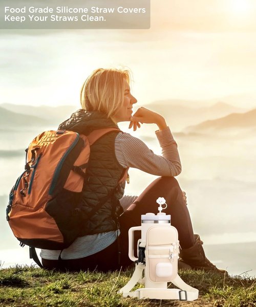 Water Bottle Holder with Strap Water Bottle Pouch for Stanley 40oz/30oz Tumbler Water Bottle Carrier Purse with Phone & Earphone Pocket for Stanley Cup Accessories with Straw Cover，A-Z Letter Charms