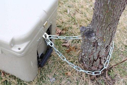 Universal Cooler Lock Brackets: Designed to fit Tie Down Slot of Mid to Large Rotomolded Ice Chests, Compatible with Yeti/RTIC Coolers and Made of Stainless Steel in The U.S.A. (Pair)