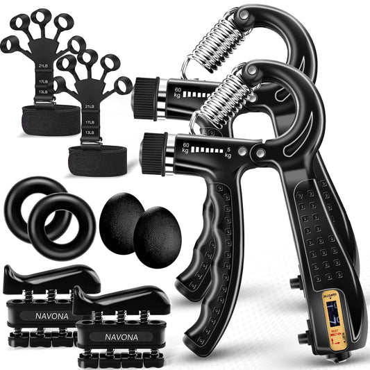 10 PCS Grip Strength Trainer Kit, Hand Gripper Strengthener, Forearm Strengthener, Finger Strengthener, Finger Exerciser, Stress Relief Ball,Forearm Workout Ring for Muscle Building and Injury Recover