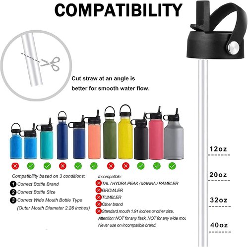 Straw Lid for Hydroflask Wide Mouth, hydroflask lids with straw 12 18 20 32 40 64 oz, Replacement Cap for Hydroflask, Top Sport Water Bottle Accessoriess