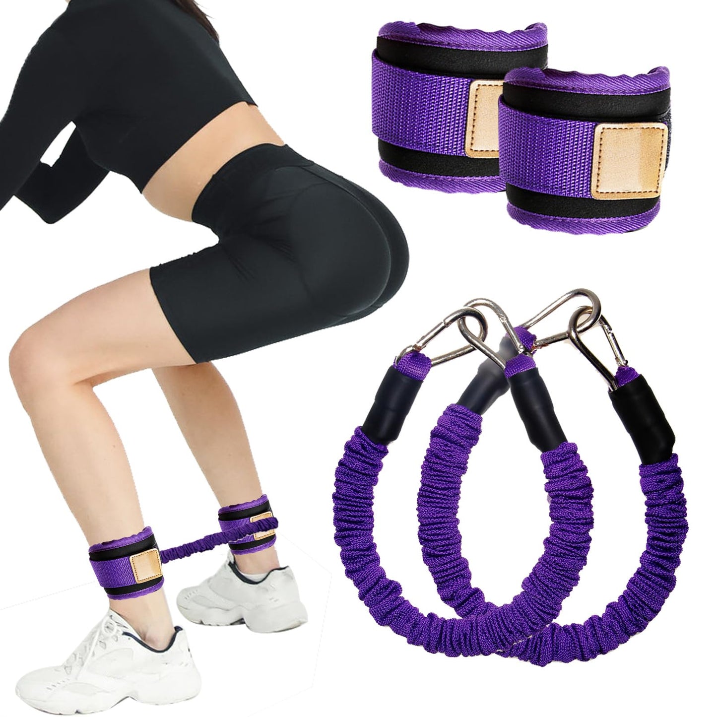 Ankle Resistance Bands with Cuffs for Leg Booty Butt Lift Workout Equipment - Kickbacks Hip Leg Glute Fitness Training Exercise Bands with Ankle Cuffs for Men Women
