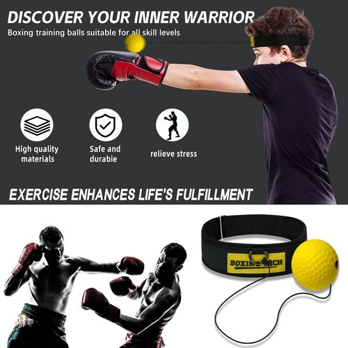 Boxing Reflex Ball Set - 2 Difficulty Levels with Adjustable Headband, Includes Carry Bag and Cotton Boxing Wraps, Perfect for Hand-Eye Coordination, Speed, and Reaction Training for Adults and Kids