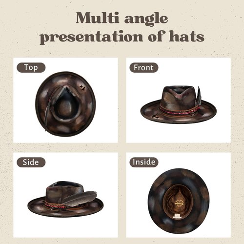 RUEDIGER Pencil Brim Hat Stiff Fedora Men's and Women's Hats,100% Wool Classic Felt Hat,Distressed/Burned Handmade (US, Numeric, 7 5/8, 7 1/4, Brown)