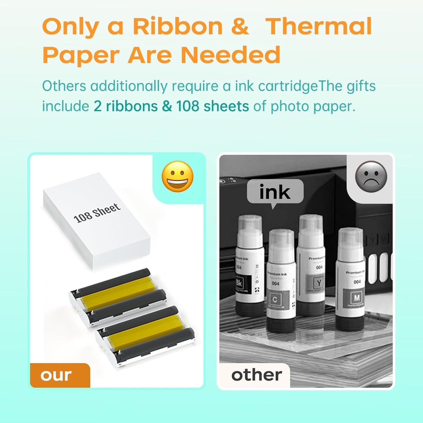 4x6 Photo Printer with 108 Sheets & 2 Ribbons - Dye Sublimation Wireless Portable Photo Printer for iPhone & Android Smartphones, Home & Travel Picture Printing, Ideal Gift, Beige