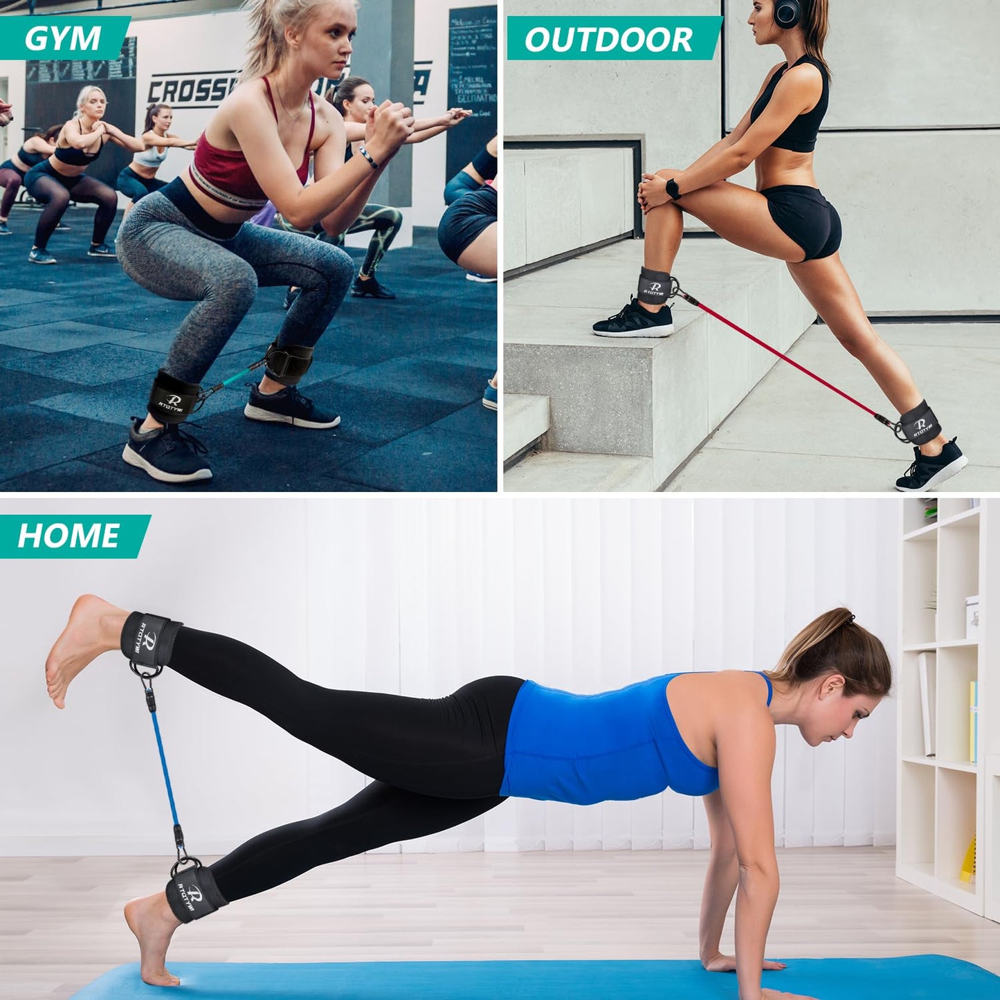 Ankle Resistance Bands Set - 60LB Adjustable Tube Bands for Glutes & Legs Workouts - 3 Different Pounds - Recoils & Ankle Strap for Women & Men