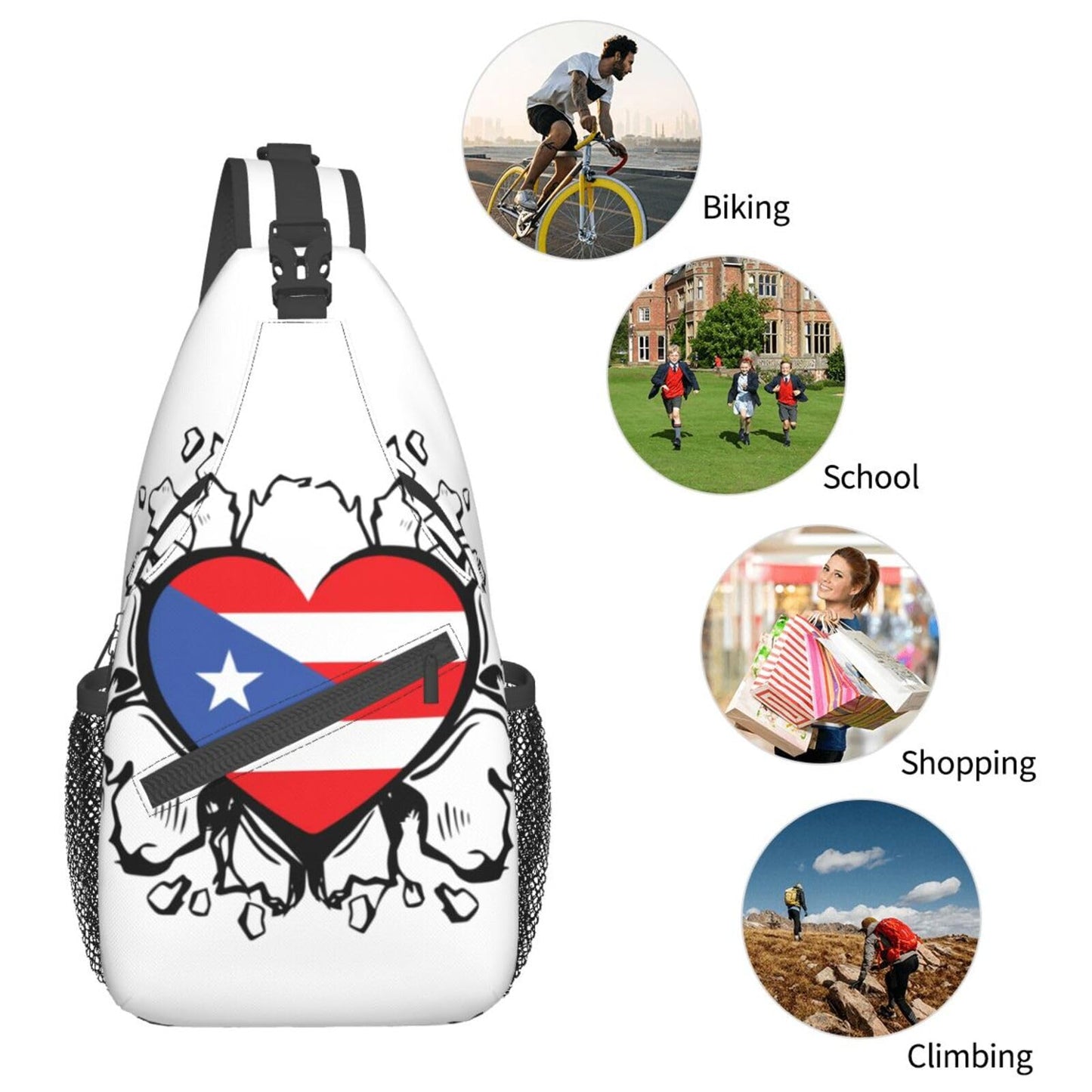 Puerto Rico Flag Sling Bag,Multipurpose Crossbody Backpack Shoulder Chest Bag for Women Men Travel Hiking Daypack