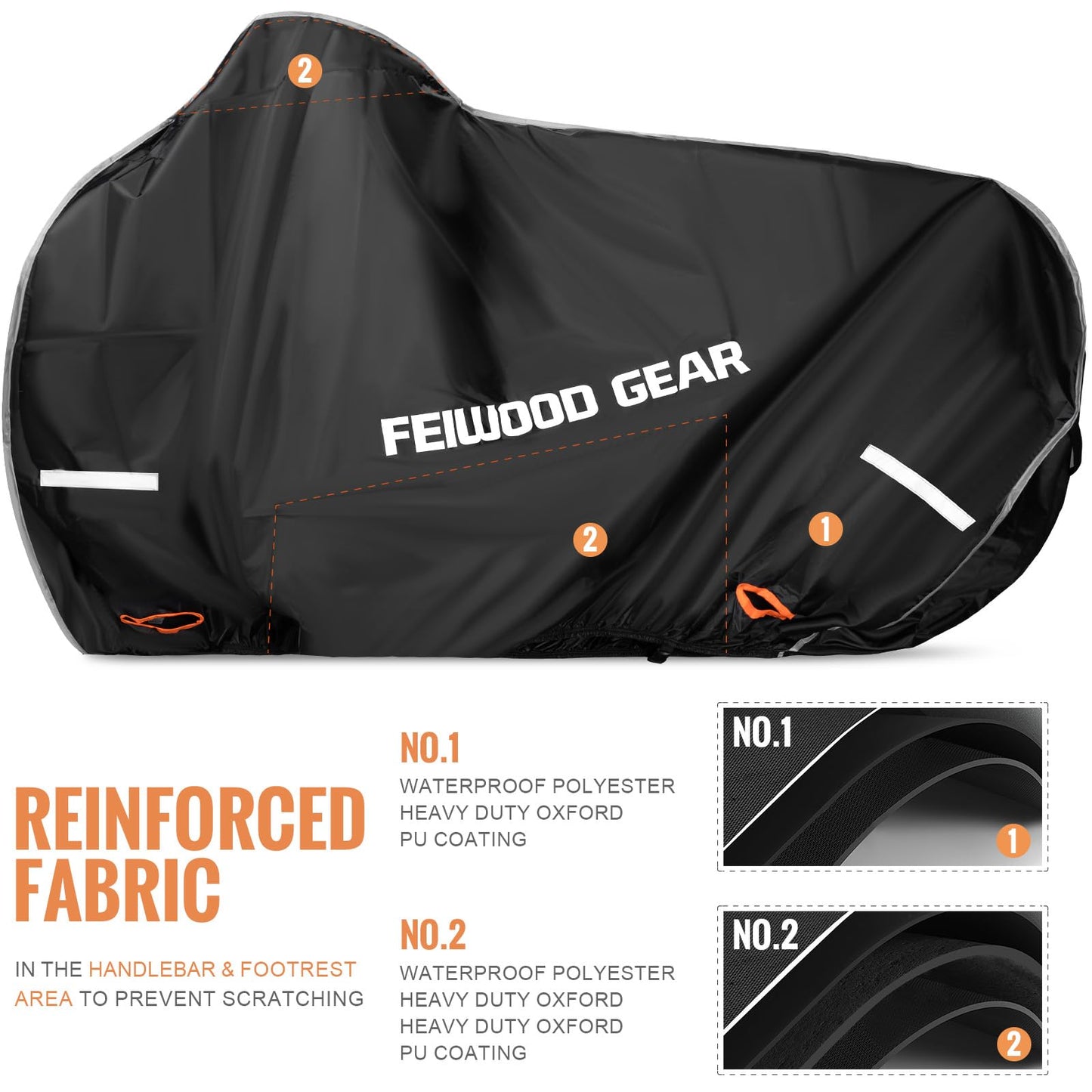 FEIWOOD GEAR Bike Cover for Transport 2 Bikes on Rack, Double Heavy Duty 420D on Handlebar & Pedal, Waterproof Bicycle Cover Outdoor Storage on Rear Bike Rack