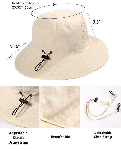 Water-Resistant Sun UPF 50+ Bucket Hat Protection Packable Brimmed Boonie for Women Men Summer Lightweight Hiking Outdoor Cap Beige