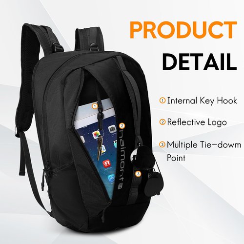 Haimont Small Travel Backpack Hiking Outdoor Everyday Daypack with 3 Compartments Men Women Water Resistant Bag for Casual,Commuter, Solid Black