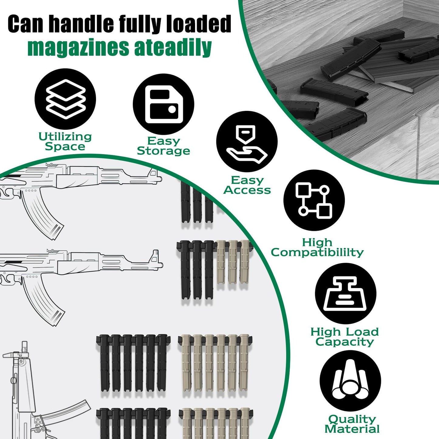 Aoanoko PMAG Rack Wall Mount,Mag Holder|AR Magazine Hodler|Wall Mount Display Mag Storage,Home Magazine Storage Rack,Mag Rack for Gun Safe,Locker,Cabinet,Shelf