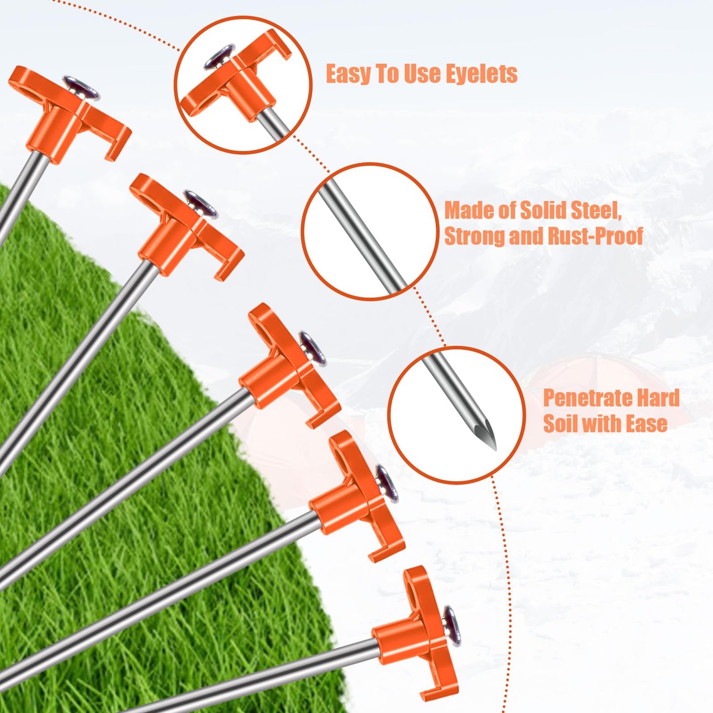 Tiomues Tent Stakes, 10PCS Heavy Metal Tent Pegs, Professional Camping Tools for Outdoor Trips, Suitable for Strong Winds and Various Ground Tent Pegs, Designed for Camping (10, Red)
