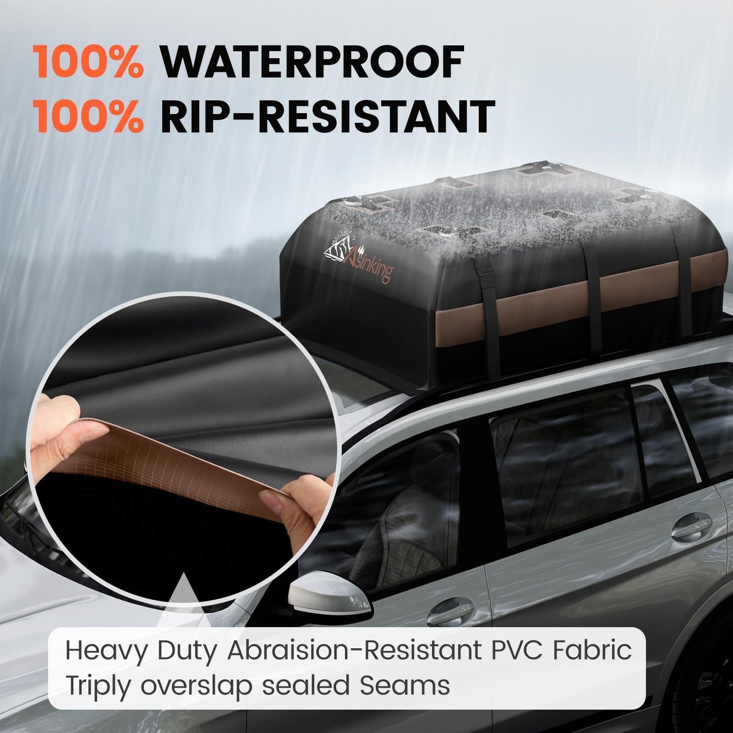 Asinking Car Rooftop Cargo Carrier Bag, 15 Cubic Feet Waterproof Roof Cargo Bag for Sedan SUV Minivan, Fit Vehicles with/Without Roof Rack, Sidebars & Crossbars - Max Size 44" L x34 W x17 H
