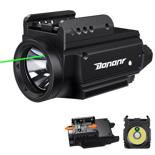 Dononr 1000 Lumens Pistol Light Green Beam Combo, Strobe Memory Function Compact Weapon Light with Adjustable Picatinny or GL Rail, USB Rechargeable Aluminum Tactical Flashlight, Battery Included