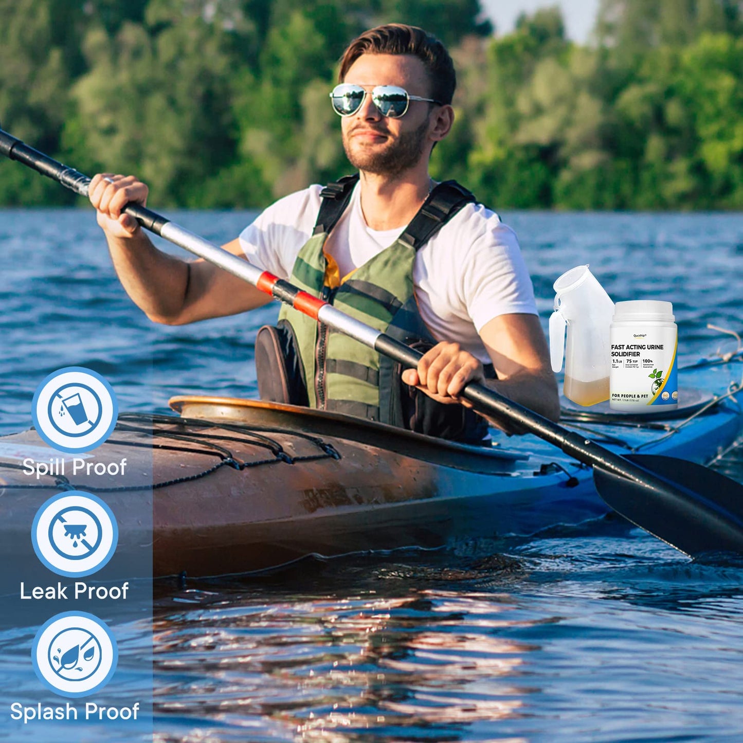 Qucship 2.2LB Urine Super Absorbent with Spoon, Toilet Gel Powder for Portable Bedpans, Eco Gel Camping Toilet Chemicals, Sodium Polyacrylate Solidifier for Pet Loo, Urinal Deodorizer