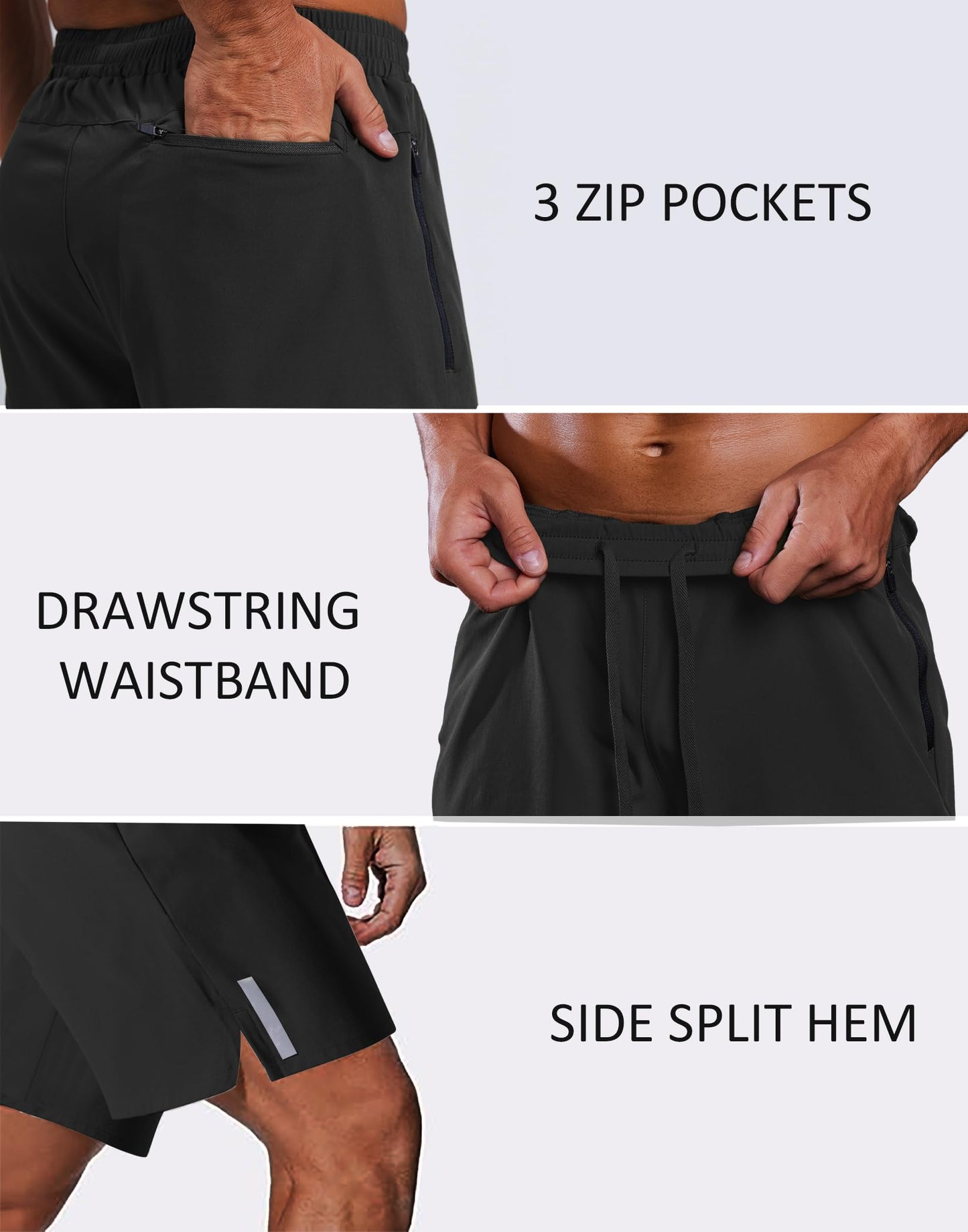 COOFANDY Mens Workout Athletic Shorts 7 inch Inseam Quick Dry Hiking Shorts Men Lightweight Sports Gym Shorts Running Black
