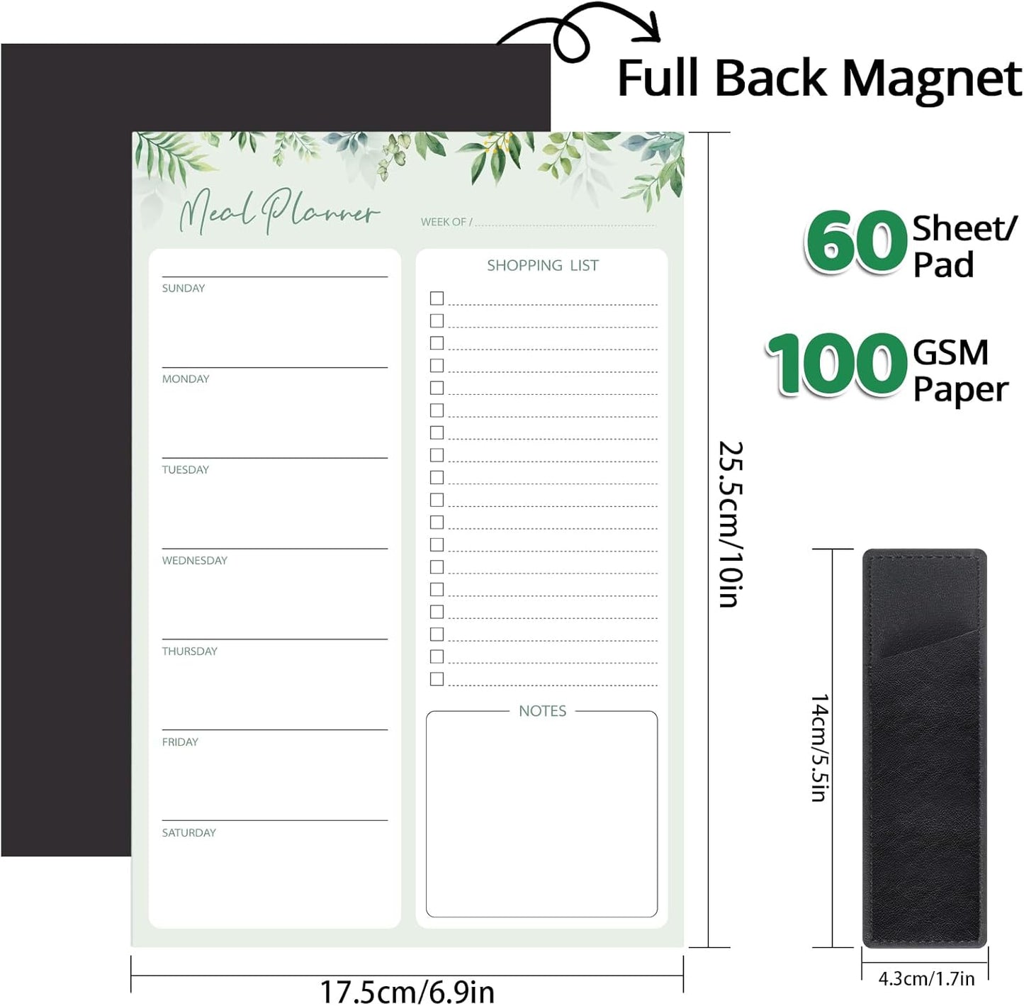 60 Sheet Meal Planner for Fridge, Magnetic Weekly Meal Planner & Grocery List with Tear-off Shopping List for Meal Prep, 7x10''-Flower Design