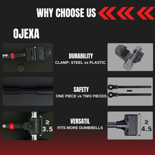 OJEXA Dumbbell Converter to Barbell Set - Adjustable weights & Up to 200 lb Capacity Weight Barbell - Steel Clamp - Barbell Dumbbells Converter for Home Gym - Weight Lifting for full Body Workouts