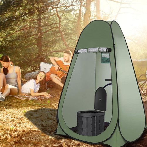 Petgin Portable Outdoor Camping Toilet Kit for Adults,Pop Up Privacy Tent, Camping Folding Toilet, 30 Toilet Bags, Washable Foldable for Travel, RV, Car, Beach, Hiking-Army Green