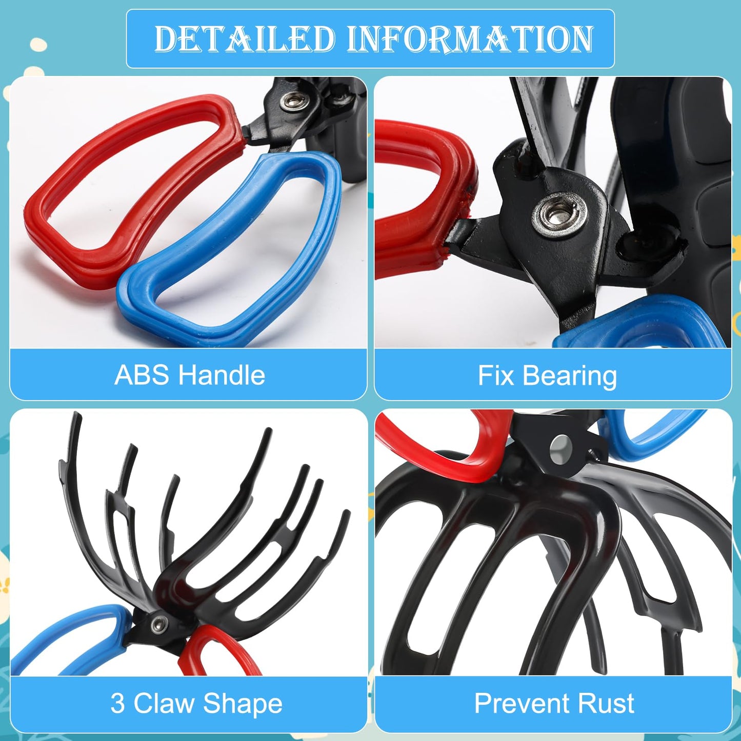 Anglekai 2 Pack Fish Gripper, Non-Slip 3 Claw Metal Fishing Pliers Gripper for Fish Control Clamp, Colorful Fishing Claw Grabber Holder