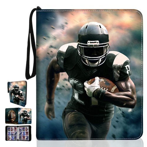 Card Binder Fits 900 Cards With 50 Removable Sleeves, Trading Card Albums for Sports, Basketball, Baseball, Football (Football-R-L)