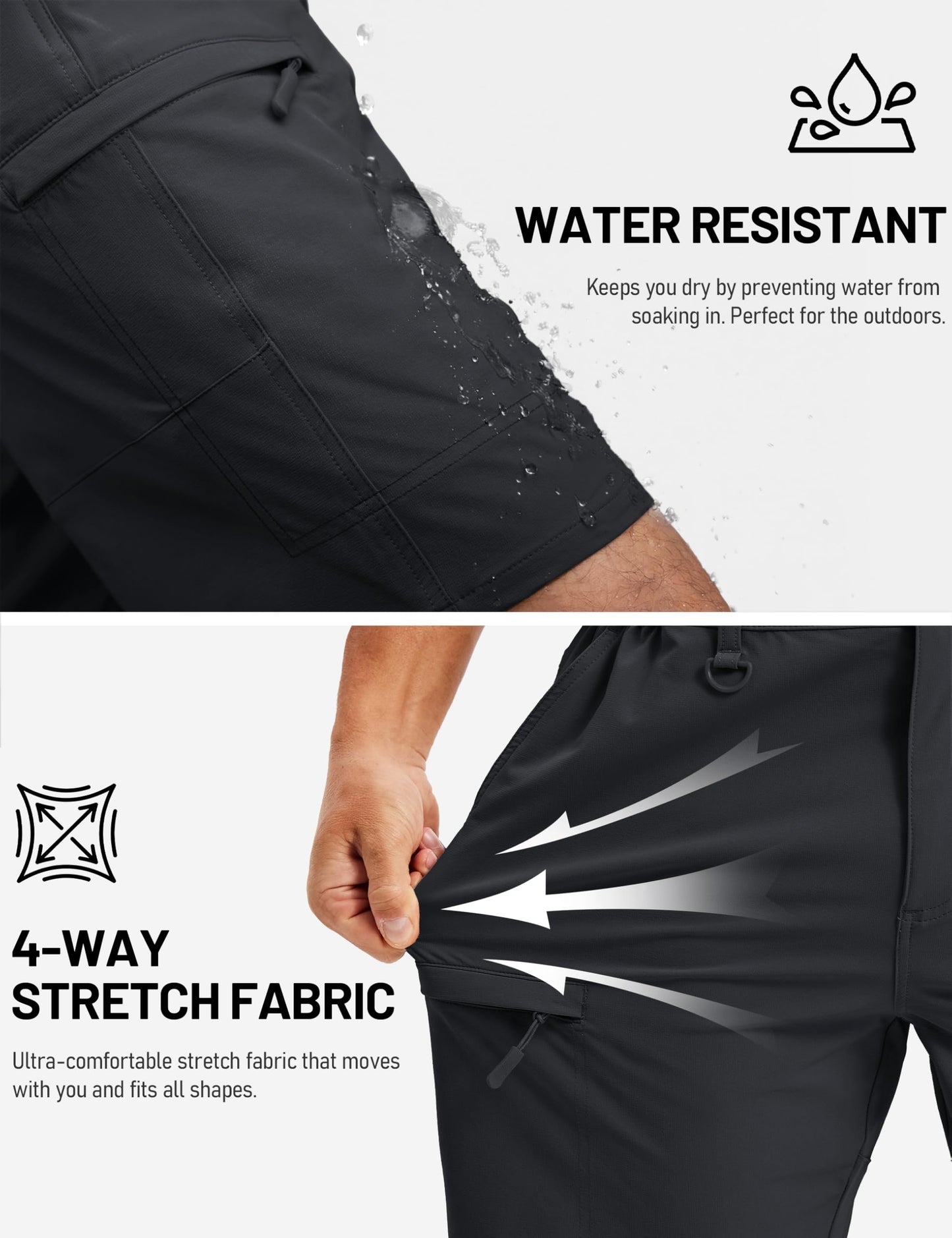 TACVASEN Men's Hiking Cargo Shorts Black Shorts with 5 Pockets D-Ring Quick Dry Lightweight Fishing Golf Casual Trekking